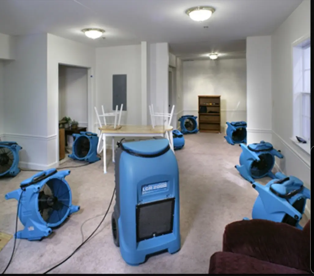 Air movers and dehumidifier setup for Water Extraction & Removal in Robinwood